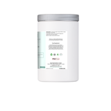 White supplement container with a gray lid on a white background